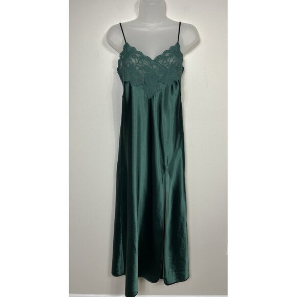 Victoria's Secret Dresses & Skirts - Victoria Secret Satin Dress Women Small Green Maxi Slip Dress Y2K Lace Trim